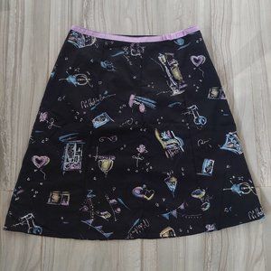 NWOT Raffaella Black Floral Print Cotton Skirt, Size 8